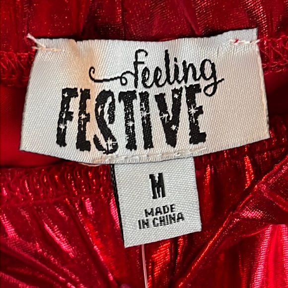 Red Lamé Pants * Not as tight as Leggings * SHINY * Feeling Festive *size Medium - Picture 4 of 7